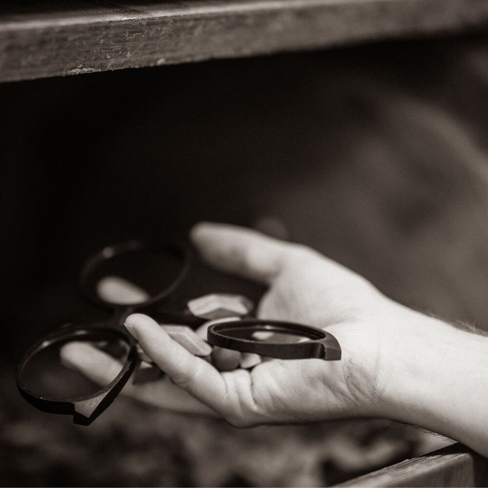 Frames held to the light at the atelier in Cadore